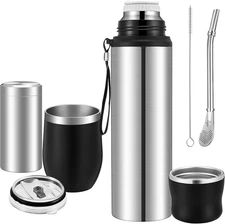 3 Pcs Complete Yerba Mate Kit 12 Oz Yerba Mate Gourd and Bombilla Set, 34 Oz Sta