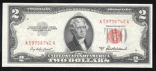 1953-A $2 LEGAL TENDER RED SEAL TWO DOLLAR BILL Fr 1510 0042