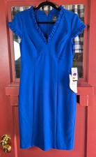 Adrianna Papell Women's Classic Royal Blue Cap Sleeve Midi Dress Size 4 NWT