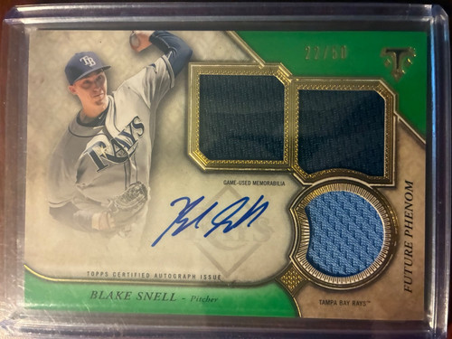 2017 Topps Triple Threads Blake Snell Emerald Triple Patch Auto /50 RPA-BS