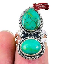 Tibetan Turquoise Stone Solid Sterling Silver New Statement Mother Ring Size 3.5