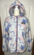 Eddie Bauer Sherpa Jacket Coat Hoodie Tie Dye Full Zip Blue/Pink Girls L 14/16 