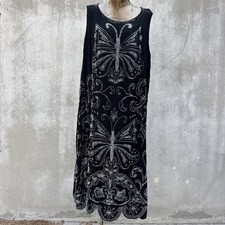Antique 1920s Silvery Beaded Butterfly Dress Black Silk Flapper Gown Vintage