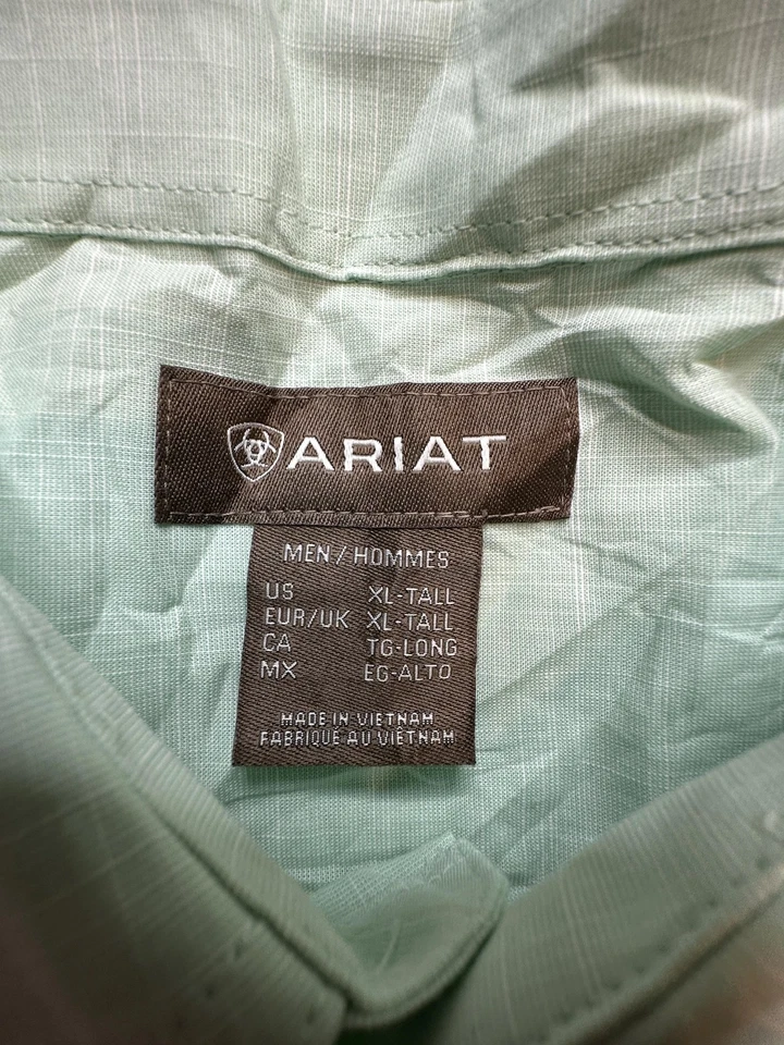 Ariat Shirt Mens XL Tall Mist Green Solid Slub Classic Fit Long Sleeve - Image 2 of 4