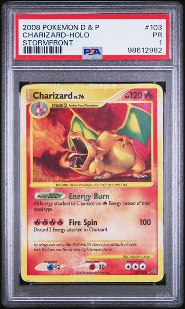 charizard pokemon card 2008 PSA 1 Pokemon 2008 Diamond&Pearl Stormfront Charizard Holo Secret Rare  #103/100