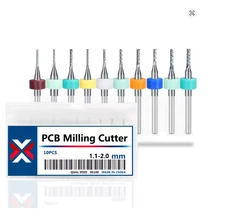 XCAN 10PCS PCB Milling Cutter Set 1.1–2.0mm Carbide End Mill Bits