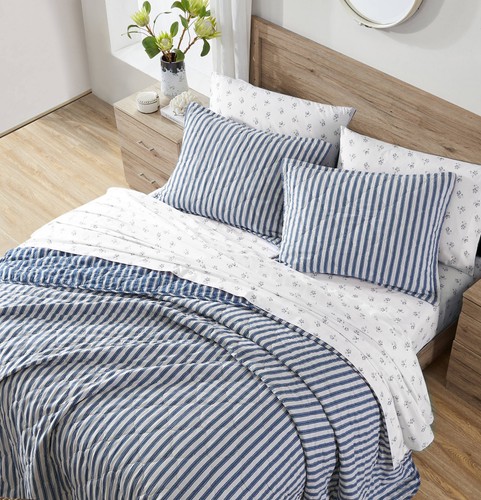 Stone Cottage Willow Way Ticking Stripe Cotton Blue 3 Piece Quilt Set-Full/Queen - Picture 7 of 20