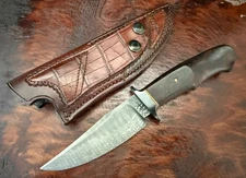 Ben Seward Reflex Fighter, 5.125" Damascus Blade Ironwood Handle, Custom Leather