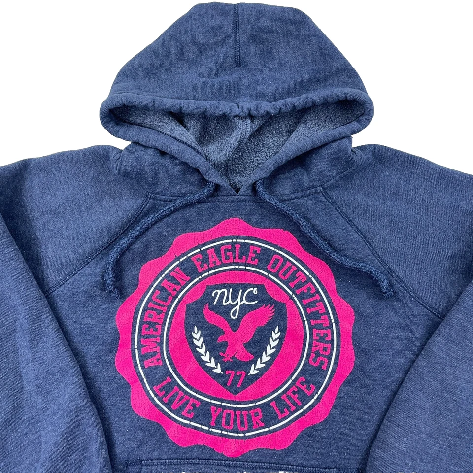 Sudadera con capucha vintage Y2K American Eagle para mujer XL azul rosa suéter sudadera años 2000 Foto 2 de 4