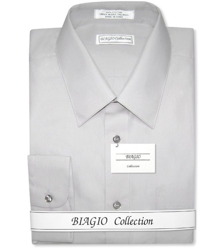 Biagio Mens 100% COTTON Solid SILVER GREY Color Dress Shirt sz 18 36/37