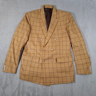Chhabra Tailor Blazer Mens 40R Gold Check Smart Formal Double Breasted Jacket