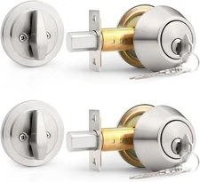 Probrico(2 Pack) Keyed Alike Single Cylinder Deadbolts 2 Pack, Brushed Nickel 