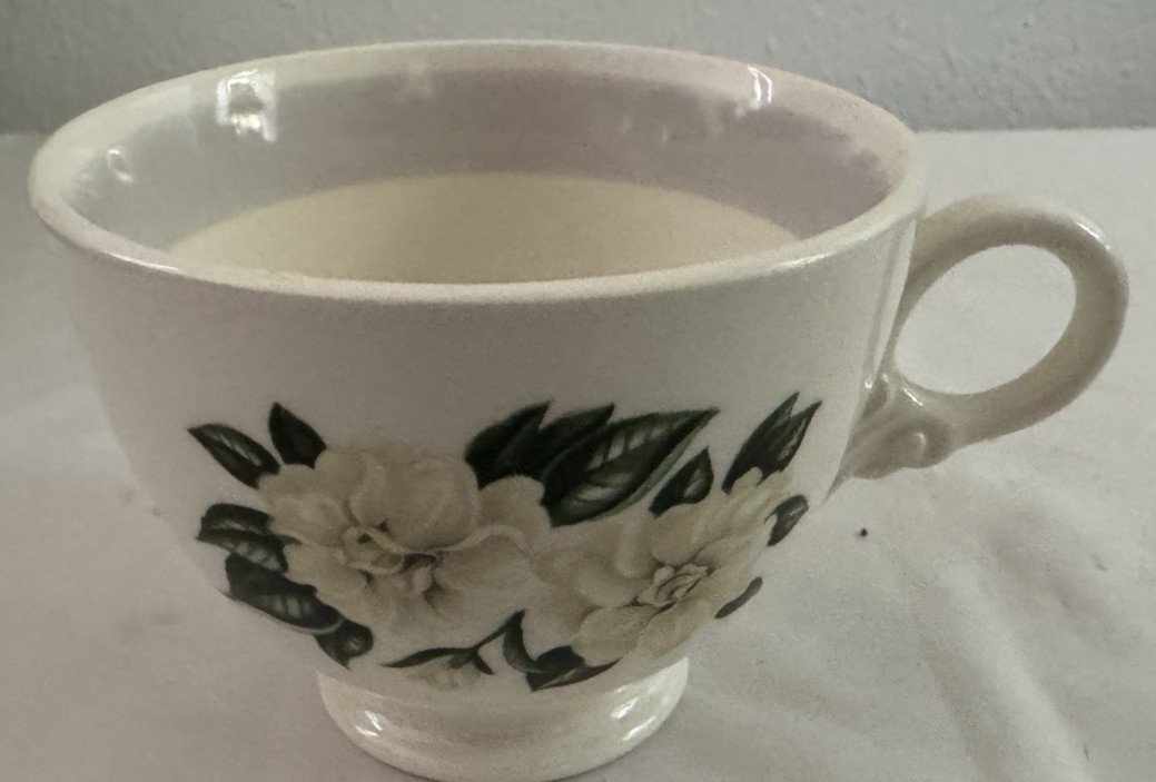 Vintage MCM Homer Laughlin China White Magnolia Flowers, Gray Band Tea Cup