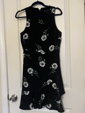 Banana Republic Womens Dress Size 4 Black Floral Sleeveless Ruffle Office Party