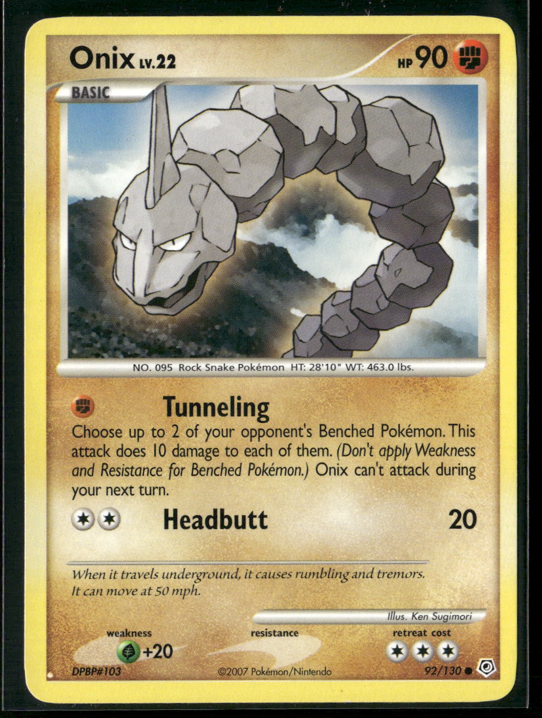 Onix #92/130 Common, Diamond and Pearl, Lightly played