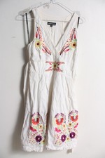 Vintage Warehouse y2k Linen Floral Embroidered Dress White - Size 8 (N13)
