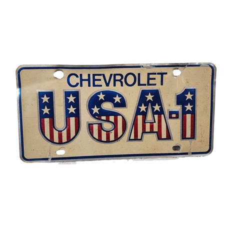 Vintage Metal Small Hole Chevrolet USA-1 License Plate Promo Stars & Stripes