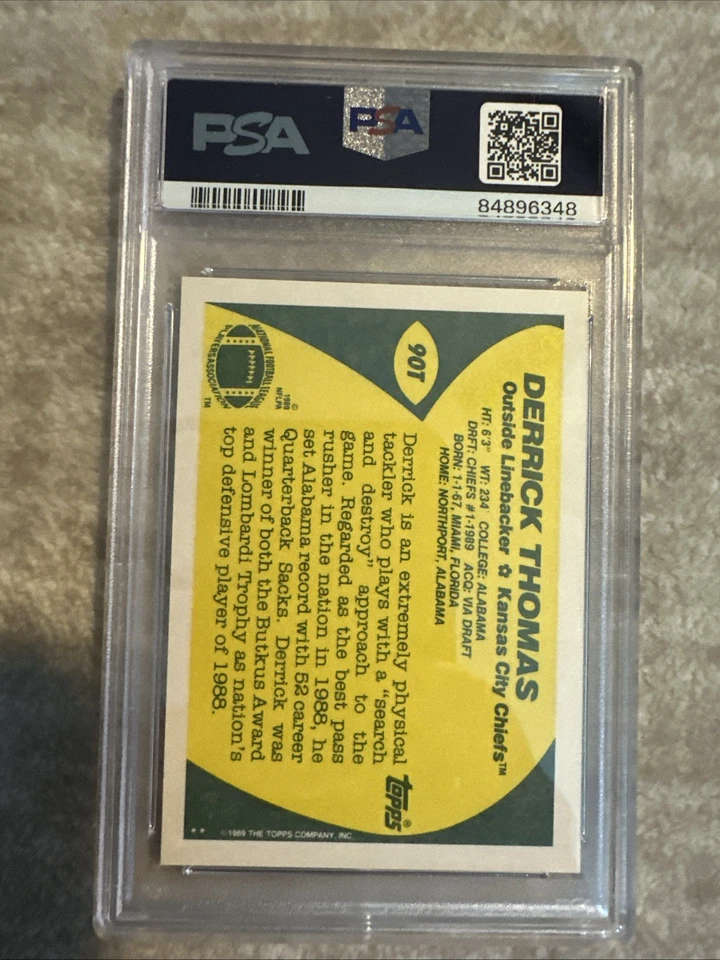 Topps Traded 1989, PSA 10, Derrick Thomas, #90T, Kansas City Chiefs, PSA 10, HOF Foto 2 de 2
