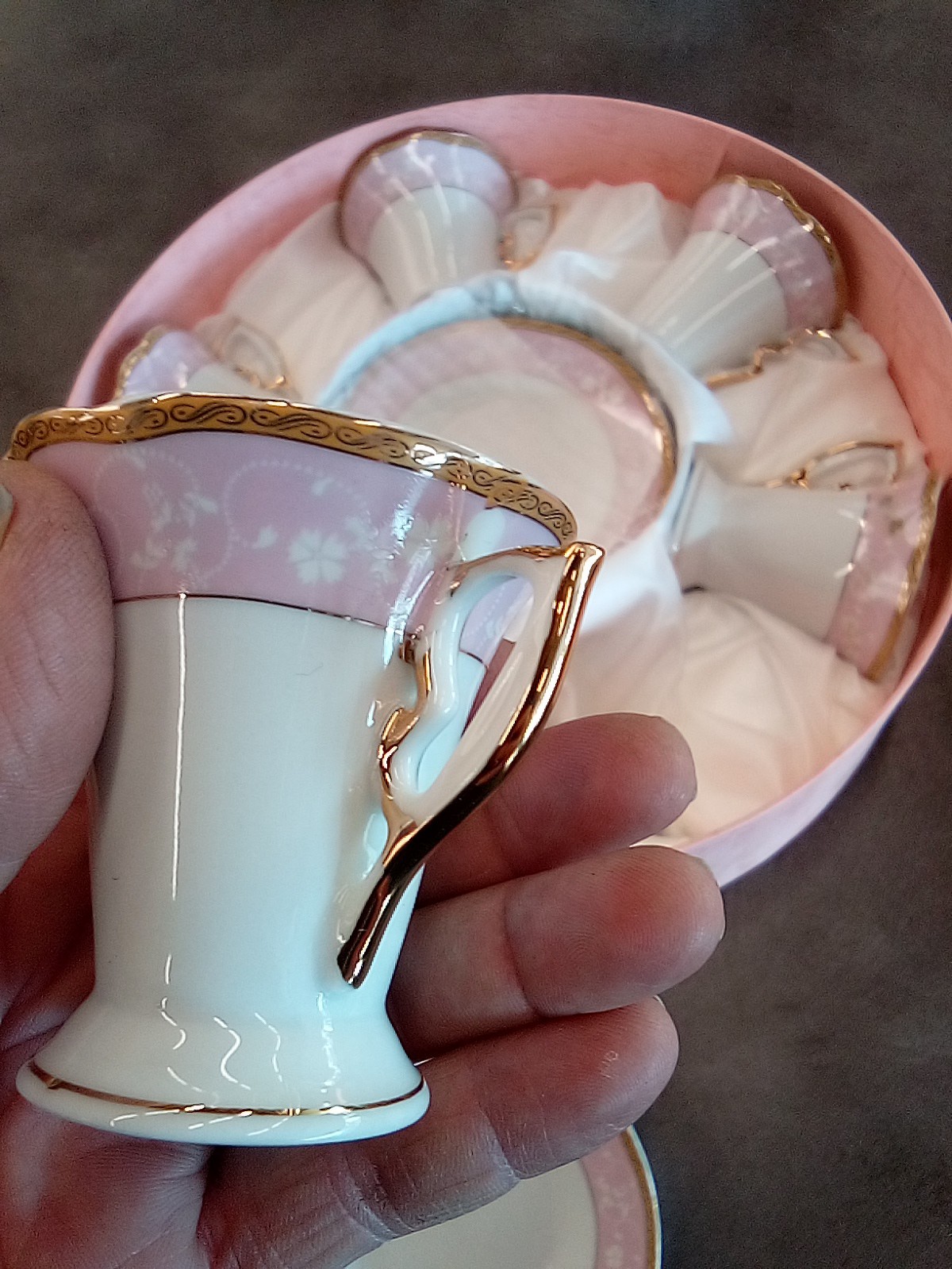 Vintage Japan Fine Porcelain Demitasse Cup Saucers Set of 6 White Gold Trim New