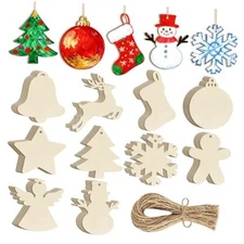 80PCS Wooden Christmas Ornaments to Paint, 8 Styles DIY Christmas Gingerbread