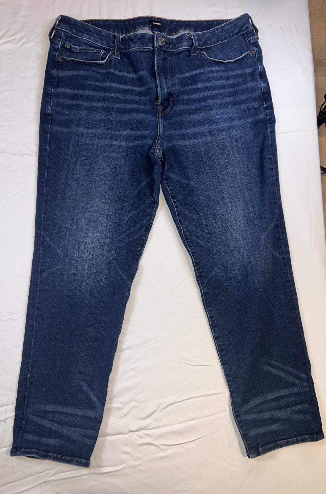 Express Conscious Hyper Stretch Athletic Slim Straight Blue Denim Jeans Sz 36x30