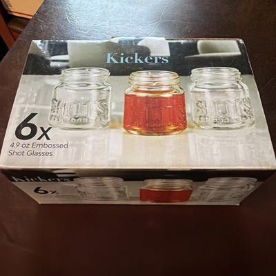 KICKERS 6X 4.9 OUNCE EMBOSSED SHOT GLASSES