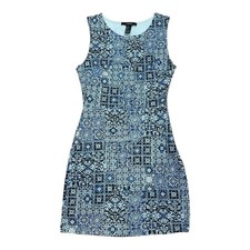 Forever 21 Dress Womens Small Blue Geometric Sleeveless Bodycon Mini Made USA