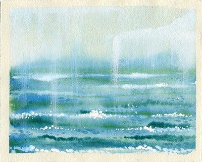 ORIGINAL PAINTING OOAK  Light Rain Over Ocean Seascape Landscape  8x10 inches