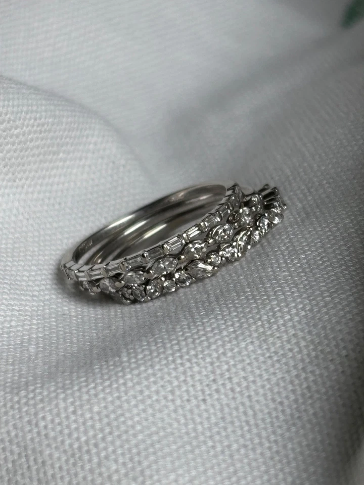 14k 白金不同切割钻石表带堆叠套装 3-8 码 — 第 2/4 张图片