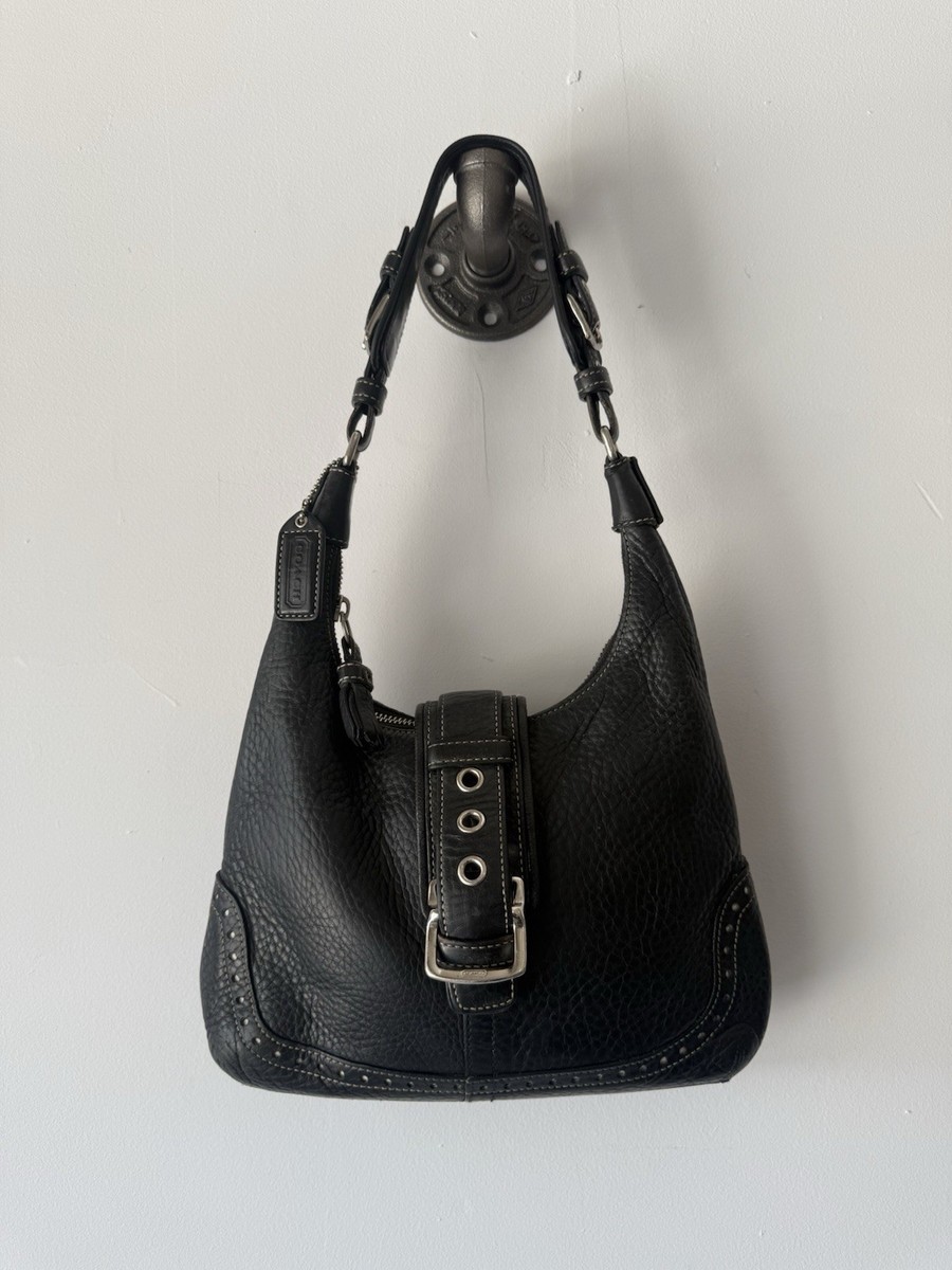 Vintage Coach Hamptons 5053 Black Leather Shoulder Hobo Buckle Bag