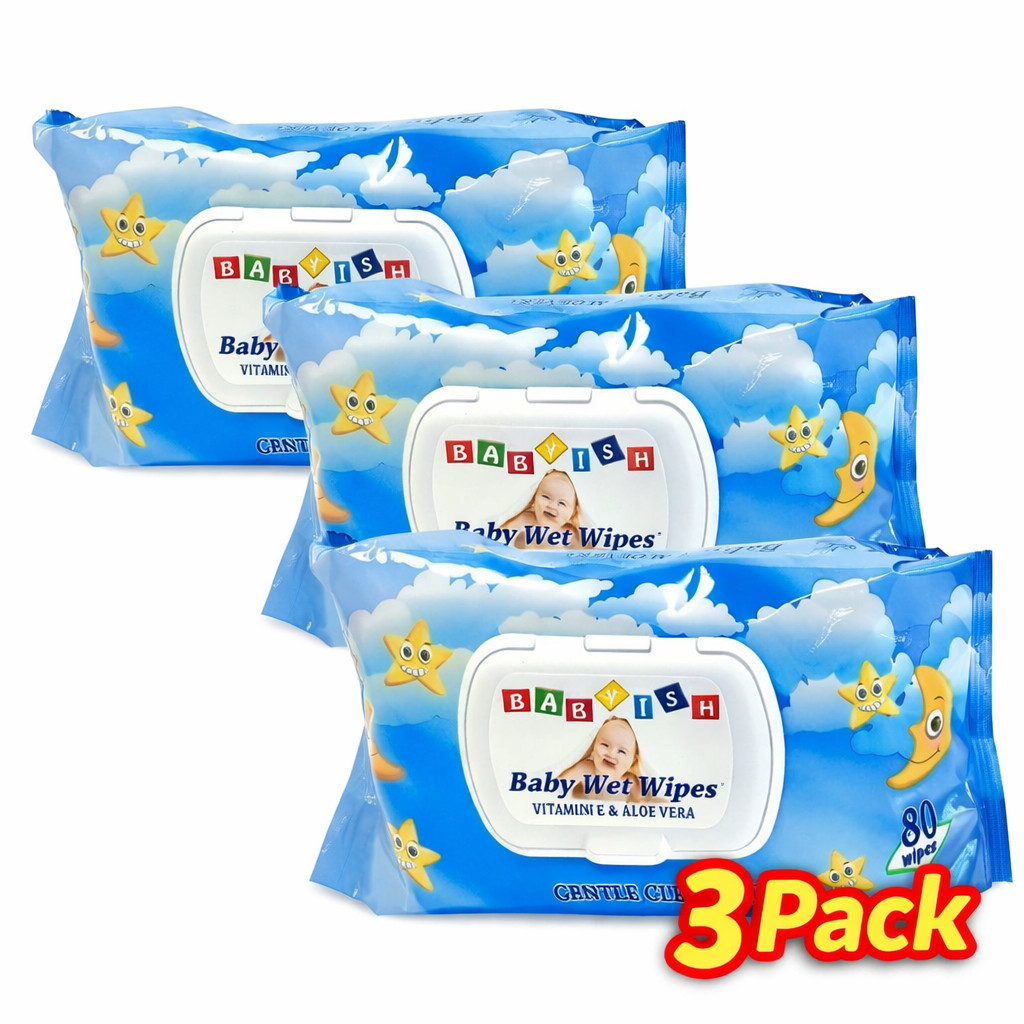 3Pack Babyish Premium Blue package Baby Wipes w Vit E and Al