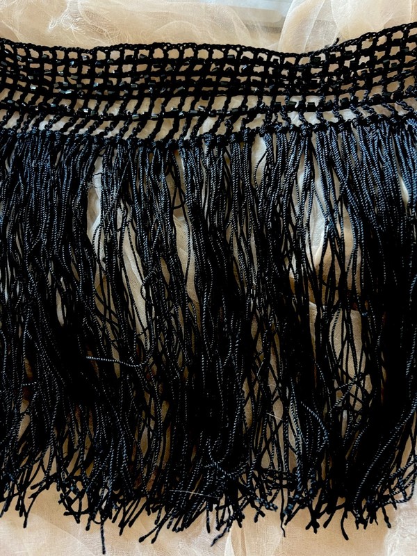 ANTIQUE VICTORIAN PURE SILK FINE STRAND TINY GLASS BEAD FRINGE TRIM FRAG  6 3/4"