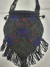 Antique Civil War Era Beaded Purse With Beaded Fringe