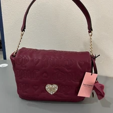 NWT Juicy Couture Lovely Girl Shoulder Bag - Plum Berry - Quilted Hearts & Logo