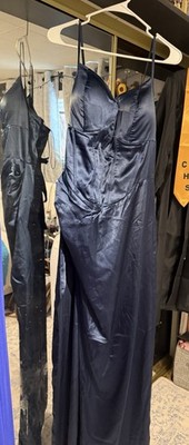 Fashion Nova Navy Blue Satin Maxi Dress 1X Lace-Up Sweetheart Neckline Slit  | eBay