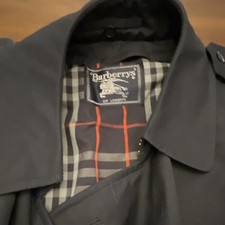 Burberrys Vintage Navy Trench Coat with Check Lining for Men