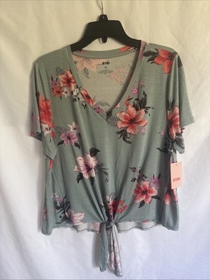 Evri Green Floral Front Tie SS Knit Top size 0X New