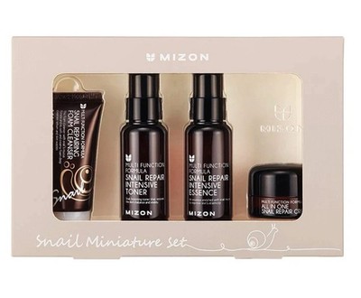Mizon Snail Miniature Set Cleanser, Toner, Essence, Cream 4 Pieces New In Box