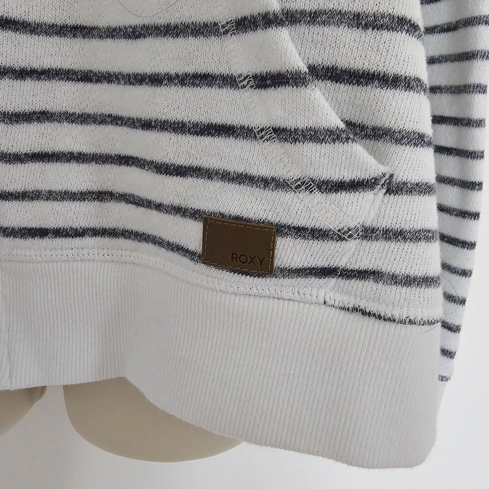 Roxy Y2K White Gray Striped Hoodie Jacket Sz L Lightweight Fall Full Zip-Up - Image 4 of 4