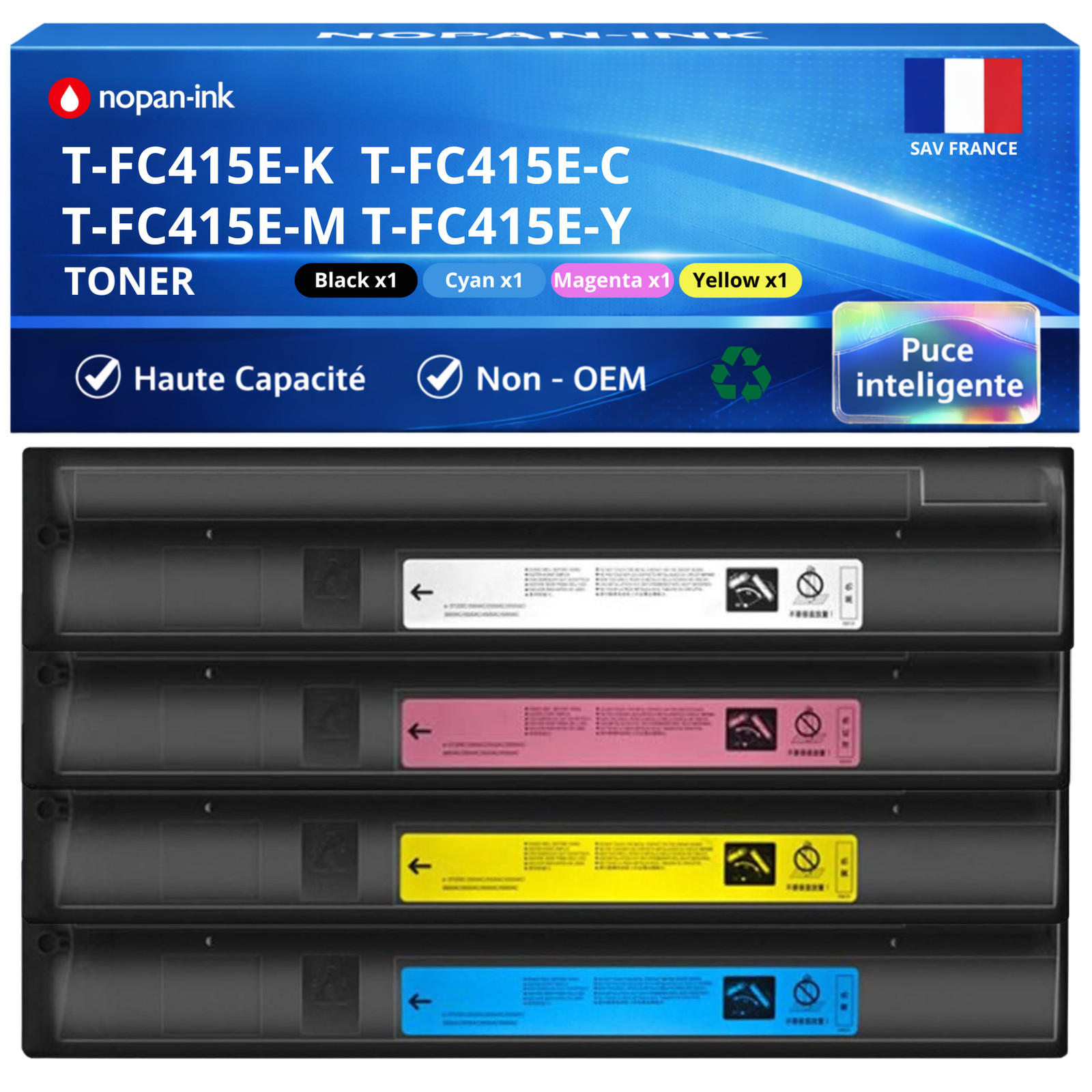 Toner compatible Toshiba T-FC415EK noir cyan magenta jaune pour bureautique entreprise