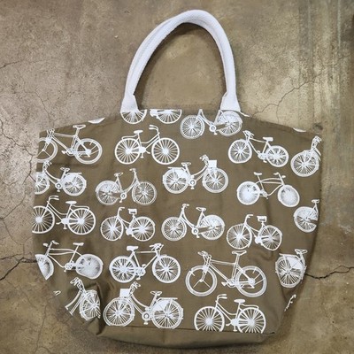 Canvas Tote Bag Large Purse Double Handle Bicycle Prints Brown & White 20'' x 16''