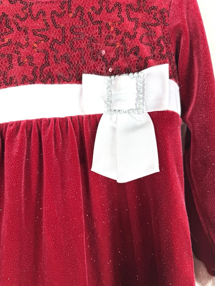 Vestido de Navidad Bonnie Jean Niñas 3T Papá Noel Rojo Lentejuelas Borde de Piel Blanco Foto 2 de 4