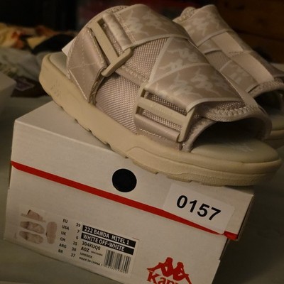 Kappa 222 Banda Mitel 1 White Off-White Slide Sandals Adjustable Unisex US 7