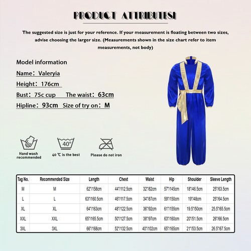 Men's Arabian Prince Costume Shiny Metallic Suit Fairy Tale Cosplay Halloween - Picture 10 of 37