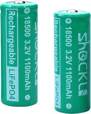 (2-Pack) 18500 3.2V LiFePO4 Solar Batteries  18500 3.2 Volt 1100mAh Rechargeabl