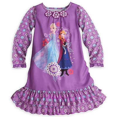 Disney Store Frozen Anna Elsa Long Sleeve Nightgown Pajama Girl Size 5/6  7/8