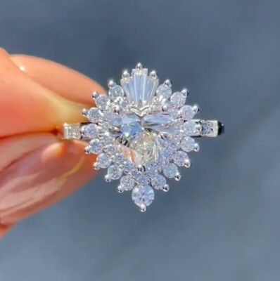 Heart Cut Diamond Engagement Ring 14K White Gold FN Ring Wedding Gift Ring