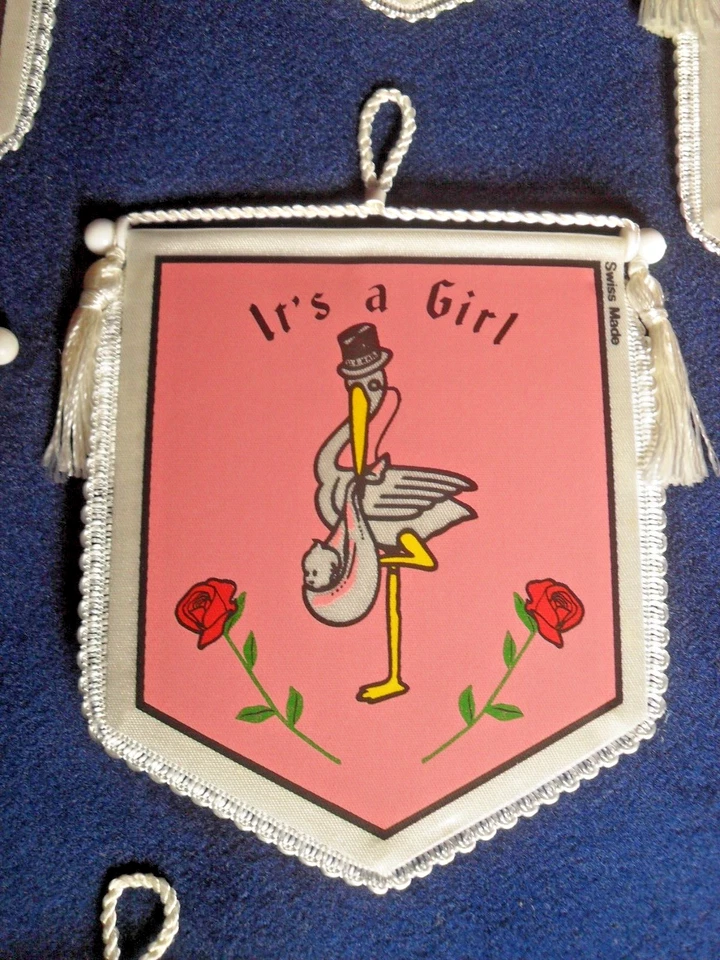 It's A Girl Birth Announcement Banner In Satin Swiss Made - NEW Salesman Sample - Image 2 of 4