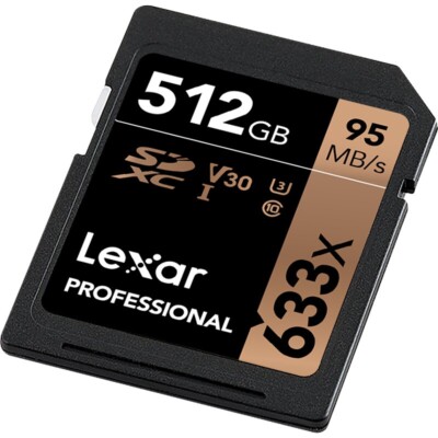 NEW in SEALED Package Lexar Professional 512 GB Micron SDXC UHS-1 4K 633x 95 MBs