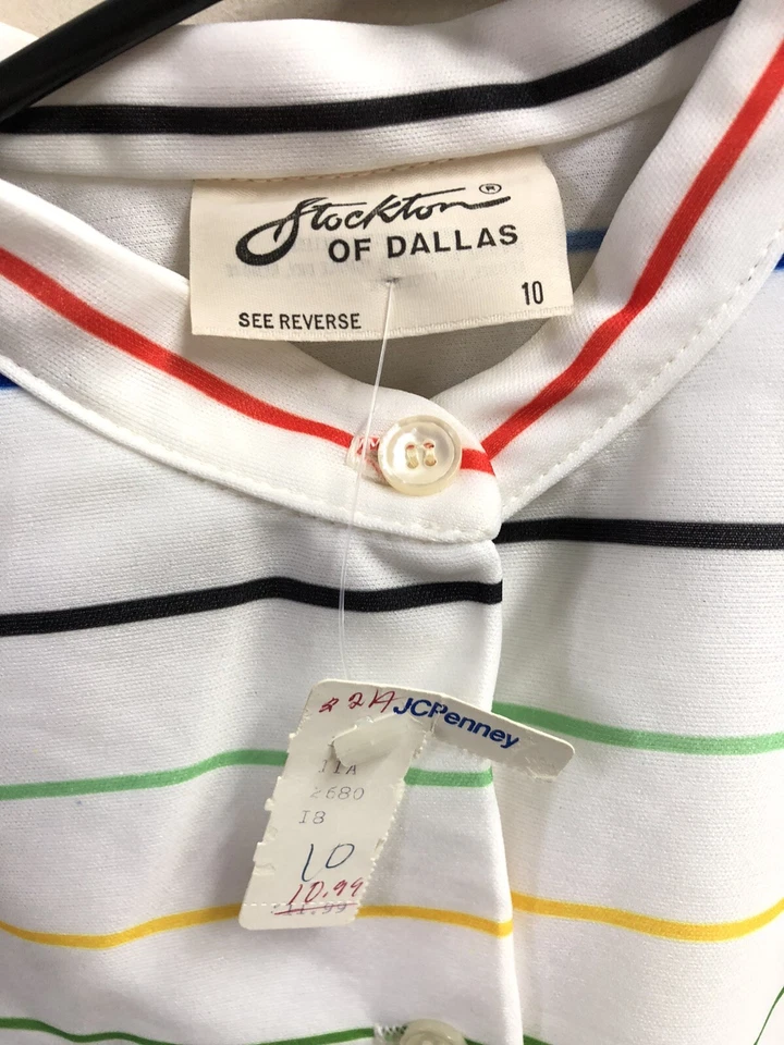 VTG NOS W/ TAGS STOCKTON OF DALLAS COLORFUL STRIPED SHIRT WITH BELT SZ 10 - Image 2 of 4